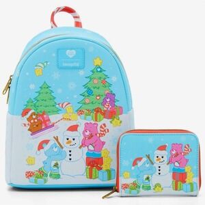 NEW Loungefly Care Bears Cheer CHRISTMAS Snowman‎ Fun Backpack AND Wallet Set